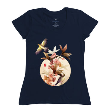 Camiseta Sakura Birds Algodão Premium